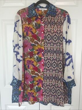 Rose & Olive Multicolor Mixed-Print Button-Up Blouse